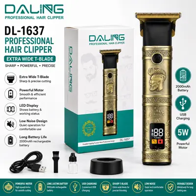 DALING DL-1637 Professional Hair Clipper – Extra Wide T-Blade, LED Display & Rechargeable Trimmer