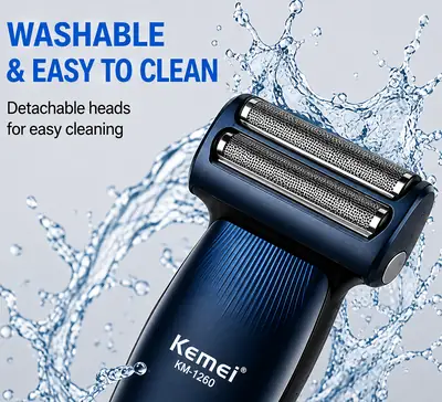 Kemei KM-1260 3-in-1 Rechargeable Electric Shaver, Trimmer & Nose Hair Trimmer for Men thumbnail 5