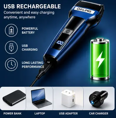 DALING DL-9238 3-in-1 Rechargeable Men's Grooming Kit | Hair Trimmer, Foil Shaver & Nose Trimmer | USB Charging | Professional Grooming Set thumbnail 5