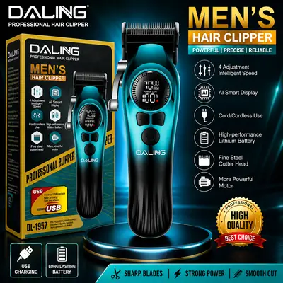 DALING DL-1957 Professional Hair Clipper for Men | Cordless Rechargeable Trimmer | LCD Display | USB Charging | 4 Speed Adjustment