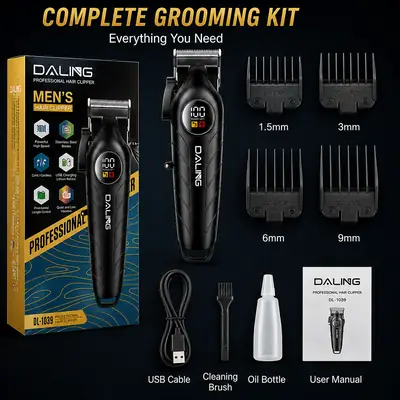 DALING DL-1963 Professional Men's Hair Clipper | Cord/Cordless Rechargeable Hair Trimmer | LCD Display | 7000 RPM | Lithium Battery thumbnail 7