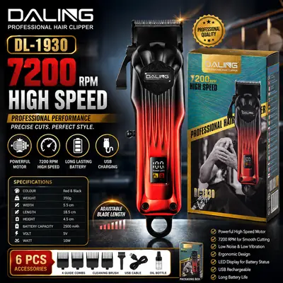 DALING DL-1930 Professional Hair Clipper – 7200 RPM High Speed Rechargeable Trimmer with Adjustable Blade & USB Charging