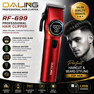 DALING RF-699 Professional Hair Clipper – Premium Rechargeable Cordless Trimmer with LCD Display