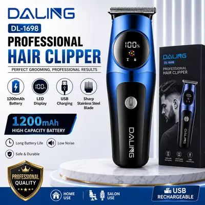 DALING DL-1698 Professional Hair Clipper – USB Rechargeable Hair & Beard Trimmer with LED Display | 1200mAh Battery