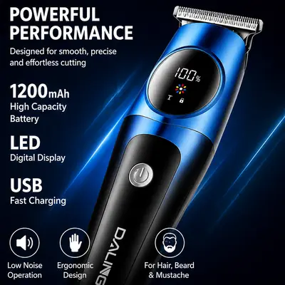 DALING DL-1698 Professional Hair Clipper – USB Rechargeable Hair & Beard Trimmer with LED Display | 1200mAh Battery thumbnail 3