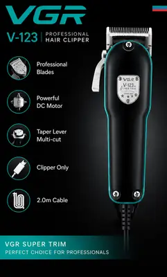 VGR V-123 Professional Hair Clipper for Men – Powerful DC Motor, Stainless Steel Blades, Taper Lever & 2M Power Cable thumbnail 4
