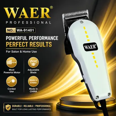 WAER Professional WA-91401 High-Power Corded Hair Clipper | Adjustable Blade Precision Hair Cutting Machine for Home & Salon Use