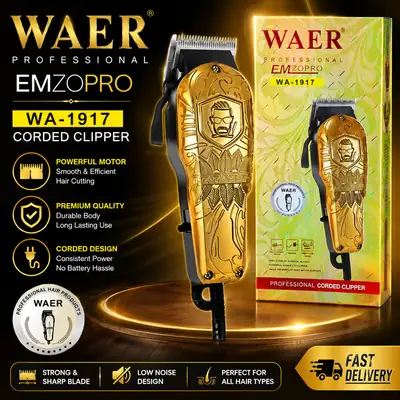 WAER WA-1917 Professional Hair Clipper – Heavy Duty Corded Hair Cutting Machine with 4 Guide Combs