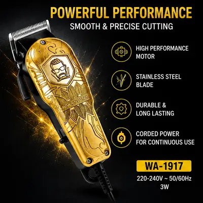 WAER WA-1917 Professional Hair Clipper – Heavy Duty Corded Hair Cutting Machine with 4 Guide Combs thumbnail 3