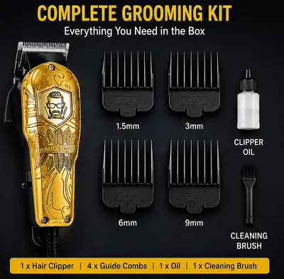 WAER WA-1917 Professional Hair Clipper – Heavy Duty Corded Hair Cutting Machine with 4 Guide Combs thumbnail 4