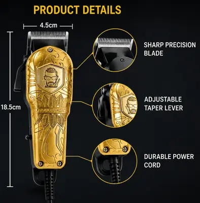 WAER WA-1917 Professional Hair Clipper – Heavy Duty Corded Hair Cutting Machine with 4 Guide Combs thumbnail 6