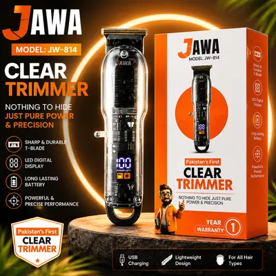 JAWA JW-814 Professional Clear Trimmer for Men – Rechargeable Hair, Beard & Mustache Trimmer with LED Digital Display, Stainless Steel Blade & USB Charging