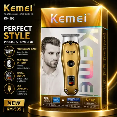 KEMEI KM- 595Professional Hair & Beard Trimmer – USB Rechargeable Cordless Grooming Machine with Digital Display thumbnail 1