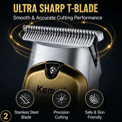 KEMEI KM- 595Professional Hair & Beard Trimmer – USB Rechargeable Cordless Grooming Machine with Digital Display thumbnail 3