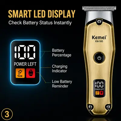 KEMEI KM- 595Professional Hair & Beard Trimmer – USB Rechargeable Cordless Grooming Machine with Digital Display thumbnail 4