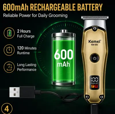 KEMEI KM- 595Professional Hair & Beard Trimmer – USB Rechargeable Cordless Grooming Machine with Digital Display thumbnail 5