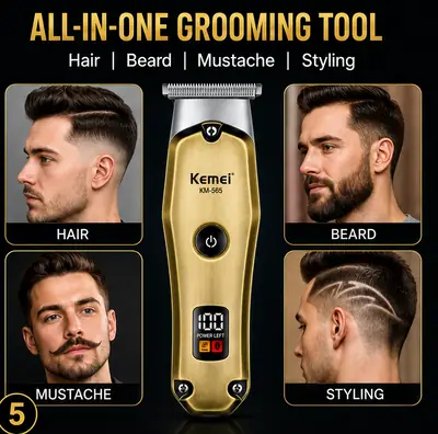 KEMEI KM- 595Professional Hair & Beard Trimmer – USB Rechargeable Cordless Grooming Machine with Digital Display thumbnail 6