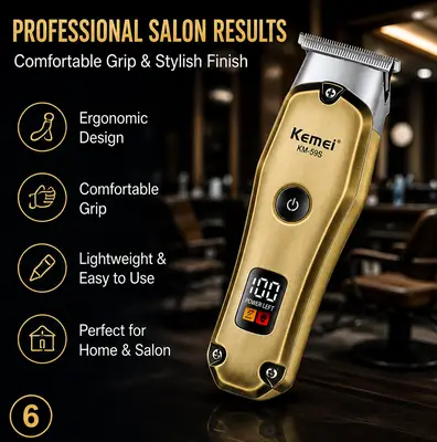 KEMEI KM- 595Professional Hair & Beard Trimmer – USB Rechargeable Cordless Grooming Machine with Digital Display thumbnail 7