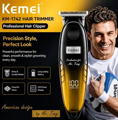 Kemei KM-1742 Professional Hair Trimmer – Rechargeable Cordless Beard & Hair Clipper with LED Power Display thumbnail 2