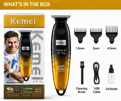 Kemei KM-1742 Professional Hair Trimmer – Rechargeable Cordless Beard & Hair Clipper with LED Power Display thumbnail 7