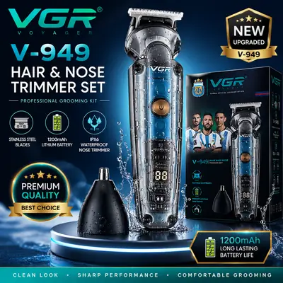 VGR V-949 Professional Hair & Nose Trimmer Set – 1200mAh Lithium Battery, Stainless Steel Blades, IPX6 Waterproof thumbnail 1
