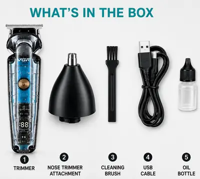 VGR V-949 Professional Hair & Nose Trimmer Set – 1200mAh Lithium Battery, Stainless Steel Blades, IPX6 Waterproof thumbnail 6