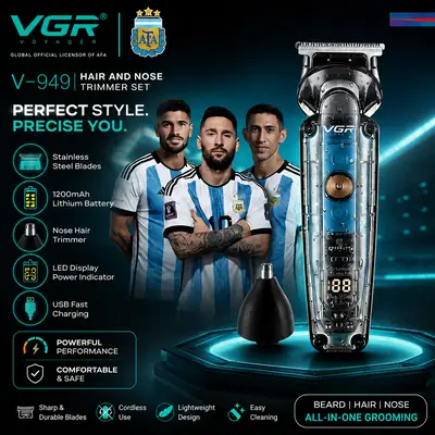 VGR V-949 Professional Hair & Nose Trimmer Set – 1200mAh Lithium Battery, Stainless Steel Blades, IPX6 Waterproof thumbnail 7
