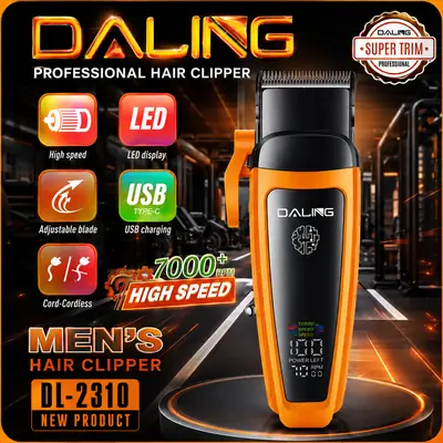 DALING DL-2310 Professional Hair Clipper 7000+ RPM – Cordless Rechargeable Trimmer with LED Display, USB Type-C Charging & Adjustable Blade