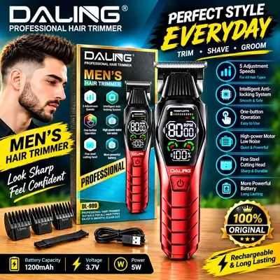 	DALING DL-1980 Professional Hair Trimmer for Men – Rechargeable Cordless Beard & Hair Clipper with 5 Adjustment Speeds, Digital Display, Powerful Low-Noise Motor & Fine Steel Cutting Head
