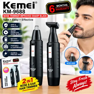Kemei KM-9688 2-in-1 Rechargeable Nose & Ear Hair Trimmer