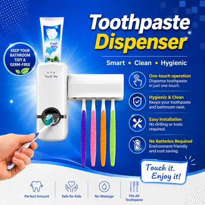 Wall Mounted Automatic Toothpaste Dispenser & Toothbrush Holder – Hygienic Bathroom Organizer