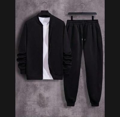 Stylish Men's 3 Pcs Zipper Track Suit in Black Polyester