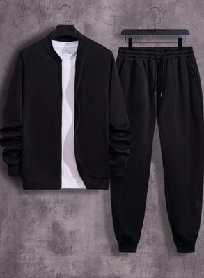 Men Black Zipper Track Suit Polyester Winter Wear