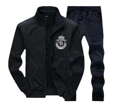 Black Full Zip Track Suit with White Crest Logo for Men