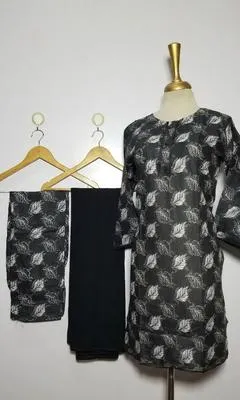 3 Pcs Women's Stitched Lawn Digital Print Suit Black Special thumbnail 3