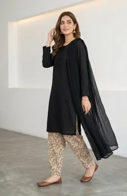 3Pcs Women's Stitched Arabic Lawn Block Printed Suit thumbnail 2