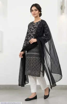 3Pcs Women's Stitched Arabic Lawn Block Printed Suit