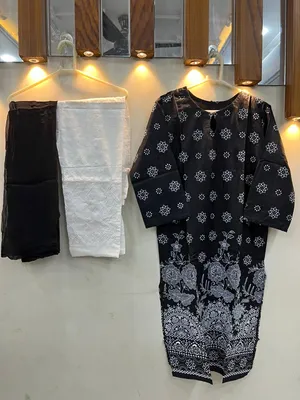 3Pcs Women's Stitched Arabic Lawn Block Printed Suit thumbnail 3