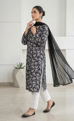 3Pcs Women's Stitched Arabic Lawn Block Printed Suit thumbnail 2