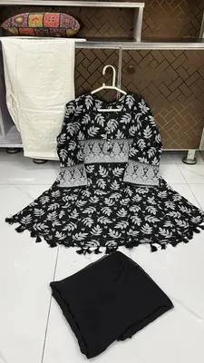 3Pcs Women's Stitched Lawn Digital Print Suit with Lace work short Frock and Shalwar thumbnail 3