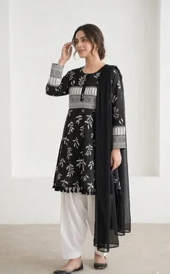 3Pcs Women's Stitched Lawn Digital Print Suit with Lace work short Frock and Shalwar thumbnail 2