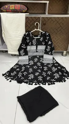 3Pcs Women's Stitched Lawn Digital Print Suit with Lace work short Frock and Shalwar thumbnail 3