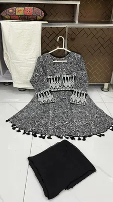 3Pcs Women's Stitched Lawn Digital Print Suit with Lace work short Frock and Shalwar thumbnail 3