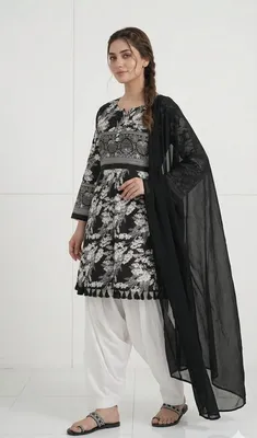 3Pcs Women's Stitched Lawn Digital Print Suit with Lace work short Frock and Shalwar thumbnail 2
