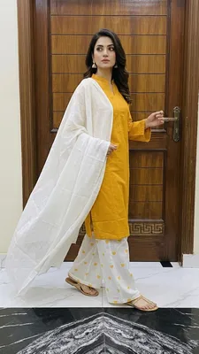 3Pcs Women's Stitched Cotton Lawn Block Printed Suit Viral Heart Printed with Lace thumbnail 2