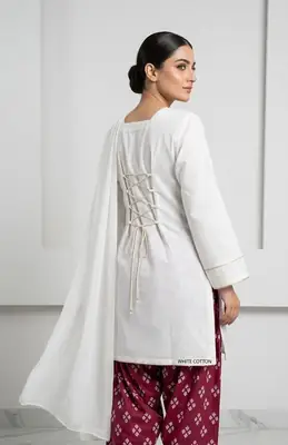 3 Pcs Women's Stitched Cotton Lawn Printed Suit with Fitingable back Straps