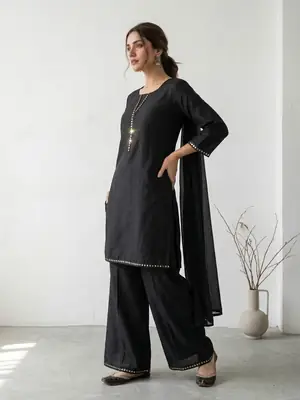 3 Pcs Women's Stitched Lawn Plain Suit with Mirror Lace work thumbnail 4