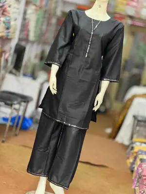 3 Pcs Women's Stitched Lawn Plain Suit with Mirror Lace work thumbnail 5