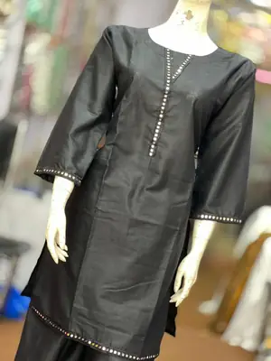 3 Pcs Women's Stitched Lawn Plain Suit with Mirror Lace work thumbnail 7
