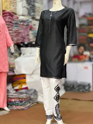 3 Pcs Women's Stitched Lawn Plain Suit with Lace and Embroidery thumbnail 6
